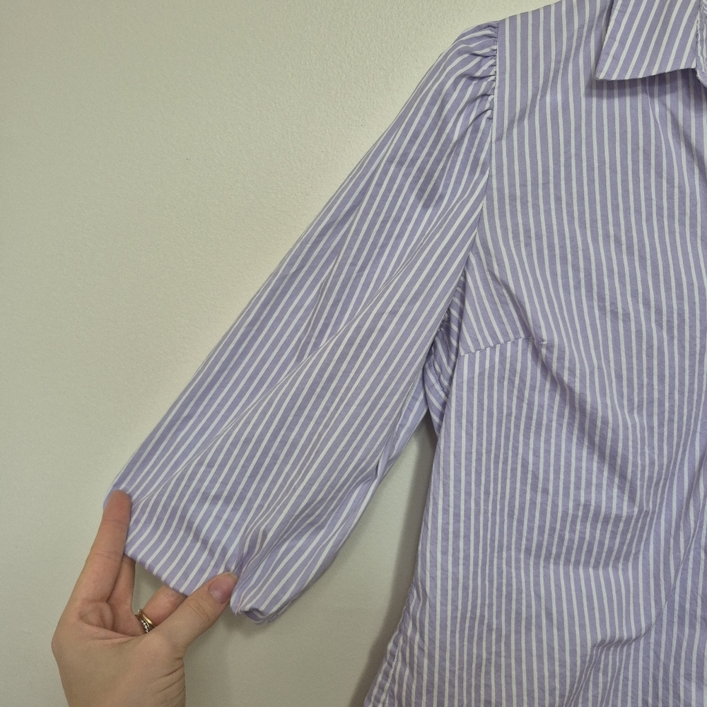 RW&CO Women's Purple White Striped Button Down Blouse With Puff Sleeves Size S - Picture 4 of 8